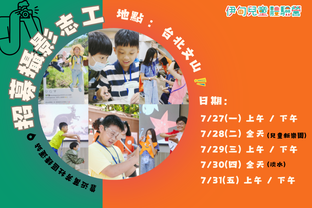 【7/27-7/31】伊甸暑假兒童體驗營-攝影志工招募中 的3張圖片組